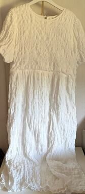 All:row Women's "The Tove Dress" Crinkle Textured Midi White Dress Sz Large